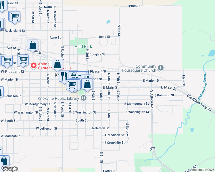 map of restaurants, bars, coffee shops, grocery stores, and more near 513 East Main Street in Knoxville
