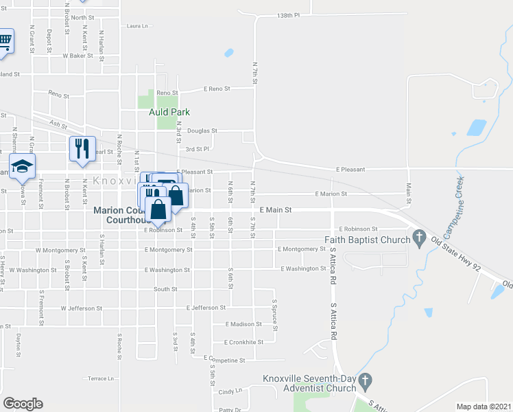 map of restaurants, bars, coffee shops, grocery stores, and more near 701 East Main Street in Knoxville