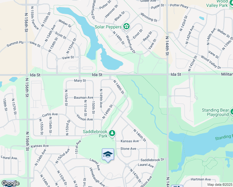 map of restaurants, bars, coffee shops, grocery stores, and more near 6606 North 148th Street in Omaha