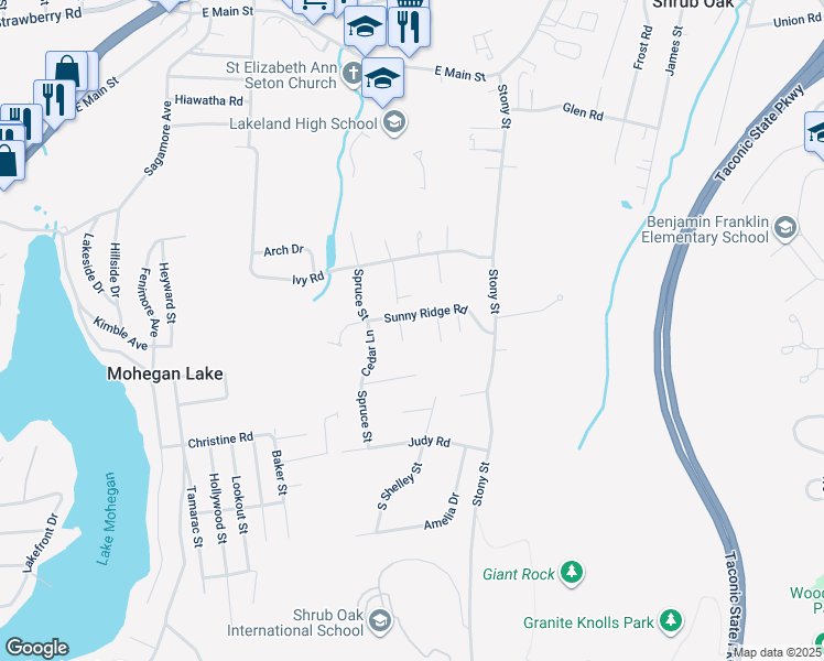 map of restaurants, bars, coffee shops, grocery stores, and more near 3371 Sunny Court in Mohegan Lake