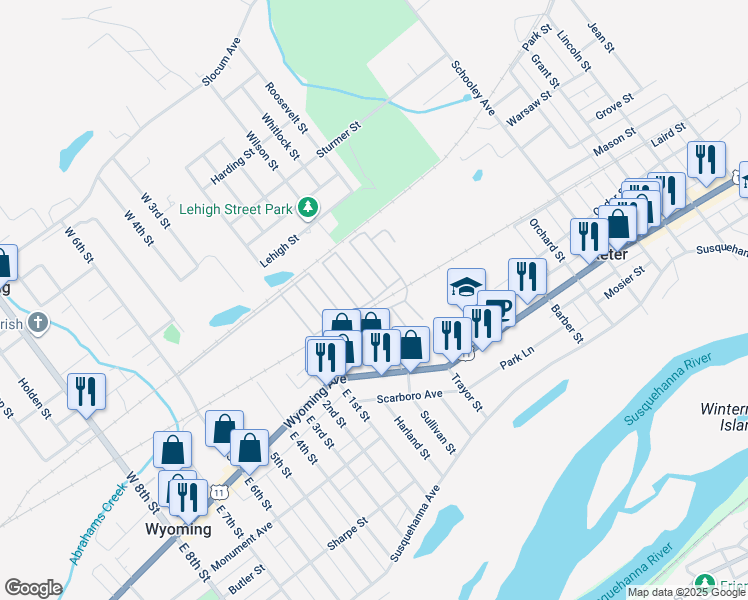 map of restaurants, bars, coffee shops, grocery stores, and more near 3rd Street in Wyoming