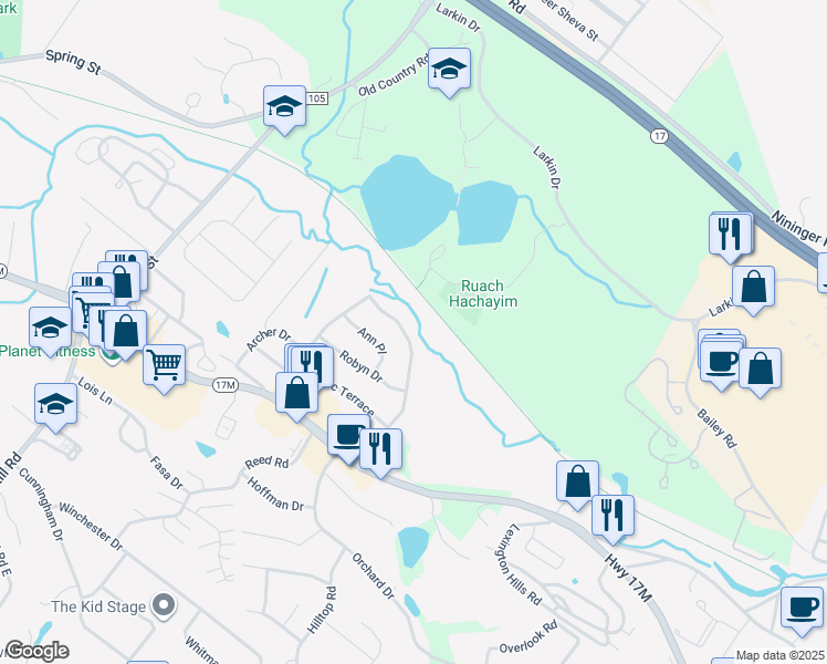 map of restaurants, bars, coffee shops, grocery stores, and more near 50 James Road in Monroe