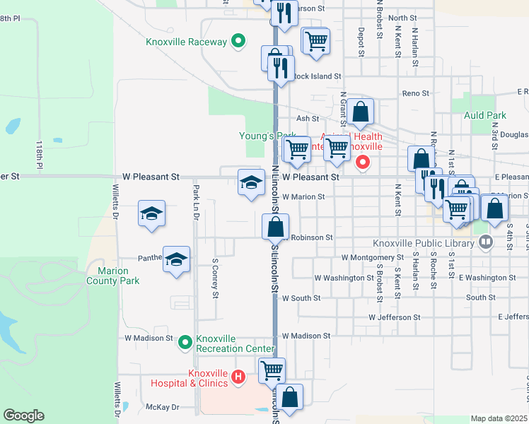 map of restaurants, bars, coffee shops, grocery stores, and more near 102 North Lincoln Street in Knoxville