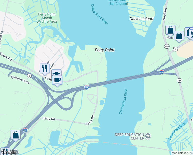 map of restaurants, bars, coffee shops, grocery stores, and more near 217 Ferry Road in Old Saybrook