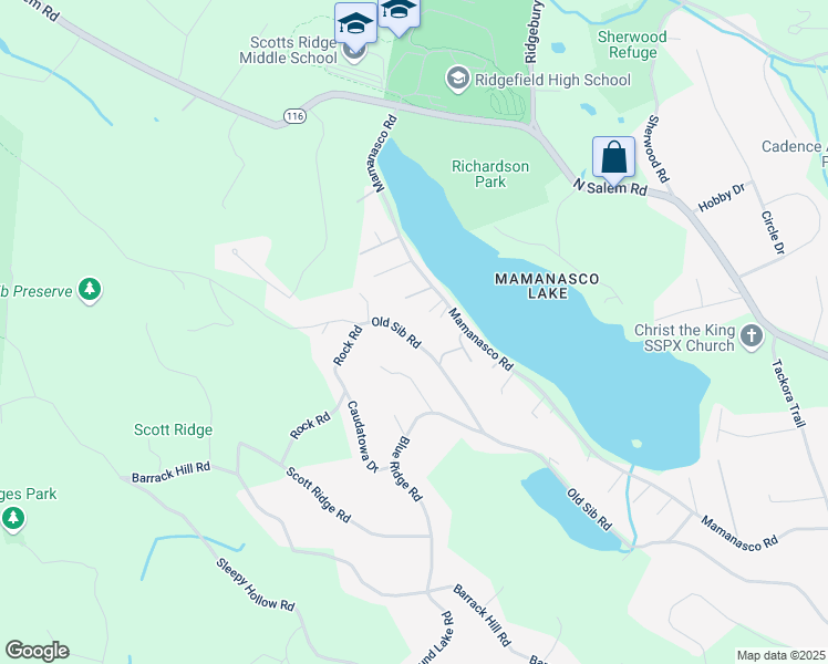 map of restaurants, bars, coffee shops, grocery stores, and more near 260 Old Sib Road in Ridgefield
