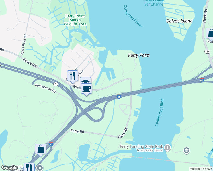 map of restaurants, bars, coffee shops, grocery stores, and more near 69 Essex Road in Old Saybrook