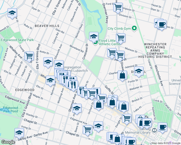 map of restaurants, bars, coffee shops, grocery stores, and more near 379 Sherman Avenue in New Haven