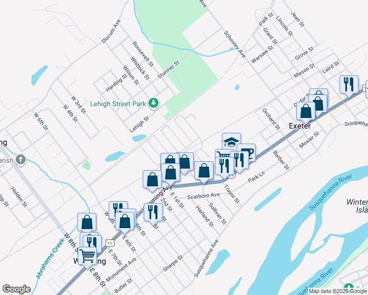 map of restaurants, bars, coffee shops, grocery stores, and more near Newport Dr in Exeter