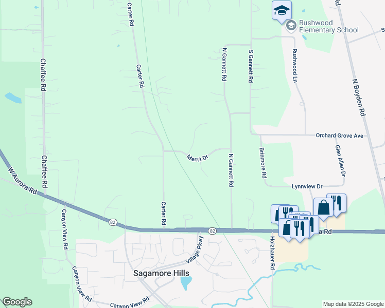 map of restaurants, bars, coffee shops, grocery stores, and more near 5201 Merrit Drive in Northfield