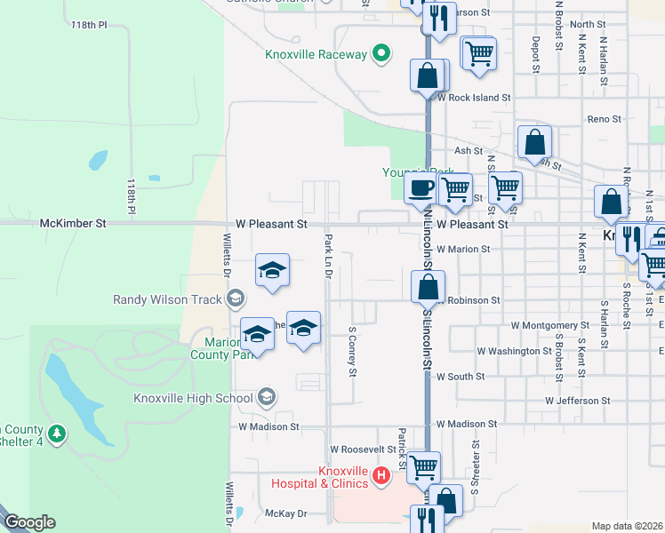 map of restaurants, bars, coffee shops, grocery stores, and more near 101 Park Lane Drive in Knoxville