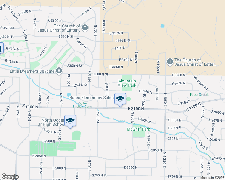 map of restaurants, bars, coffee shops, grocery stores, and more near 820 East 3200 North in Ogden