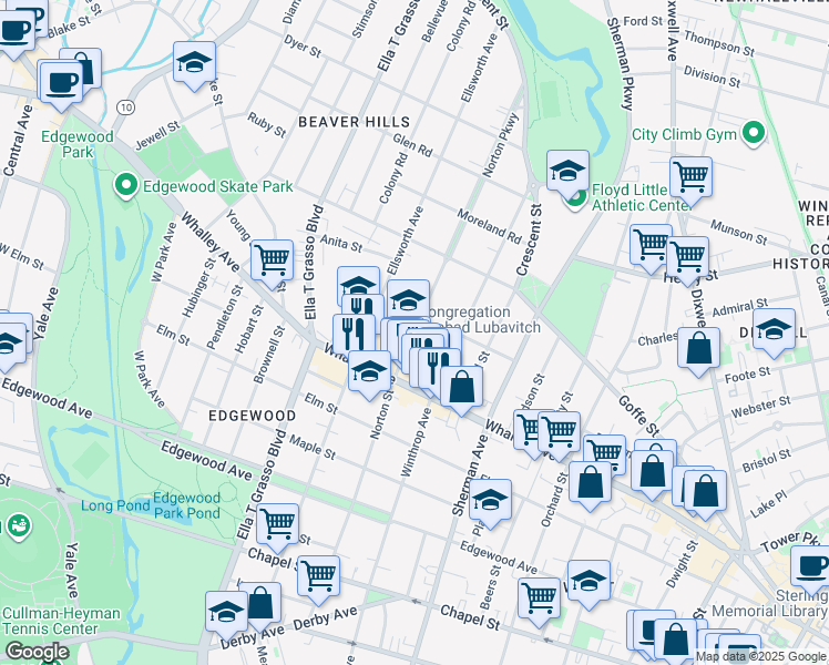 map of restaurants, bars, coffee shops, grocery stores, and more near 287 Norton Street in New Haven