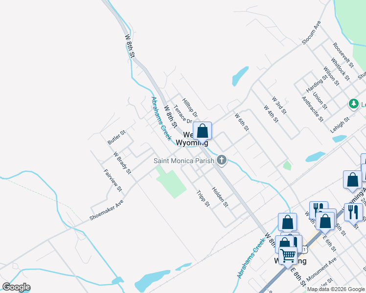 map of restaurants, bars, coffee shops, grocery stores, and more near 841 Shoemaker Avenue in West Wyoming