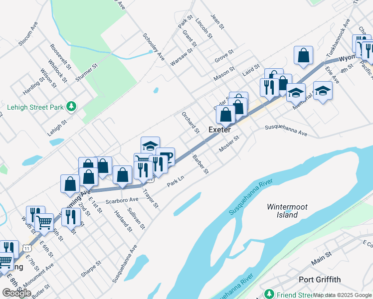 map of restaurants, bars, coffee shops, grocery stores, and more near 1306 U.S. 11 in Exeter