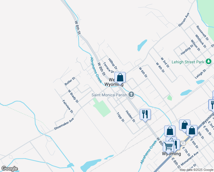 map of restaurants, bars, coffee shops, grocery stores, and more near 837 Shoemaker Avenue in West Wyoming