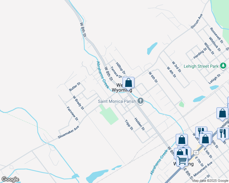 map of restaurants, bars, coffee shops, grocery stores, and more near 837 Shoemaker Avenue in West Wyoming