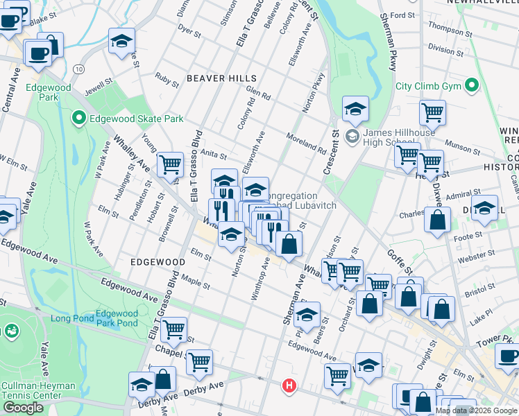 map of restaurants, bars, coffee shops, grocery stores, and more near 287 Norton Street in New Haven