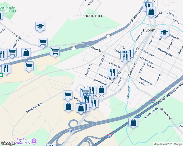 map of restaurants, bars, coffee shops, grocery stores, and more near 332 Simpson Street in Dupont