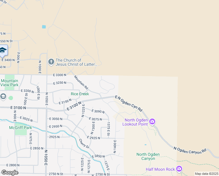 map of restaurants, bars, coffee shops, grocery stores, and more near 1383 East 3250 North in North Ogden