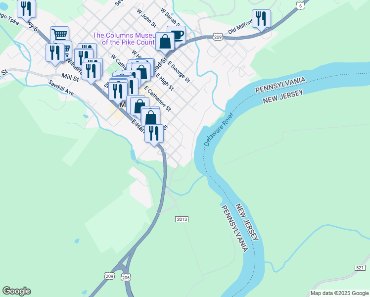 map of restaurants, bars, coffee shops, grocery stores, and more near 200 2nd Street in Milford