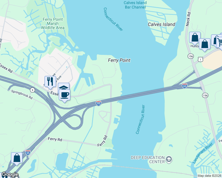 map of restaurants, bars, coffee shops, grocery stores, and more near 217 Ferry Road in Old Saybrook