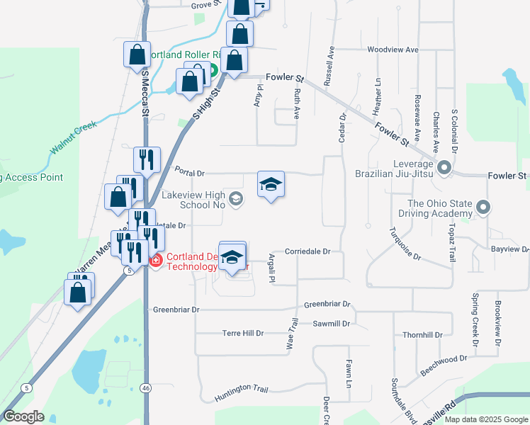 map of restaurants, bars, coffee shops, grocery stores, and more near 300 Hillman Drive in Cortland