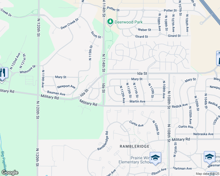 map of restaurants, bars, coffee shops, grocery stores, and more near 11332 Martin Avenue in Omaha