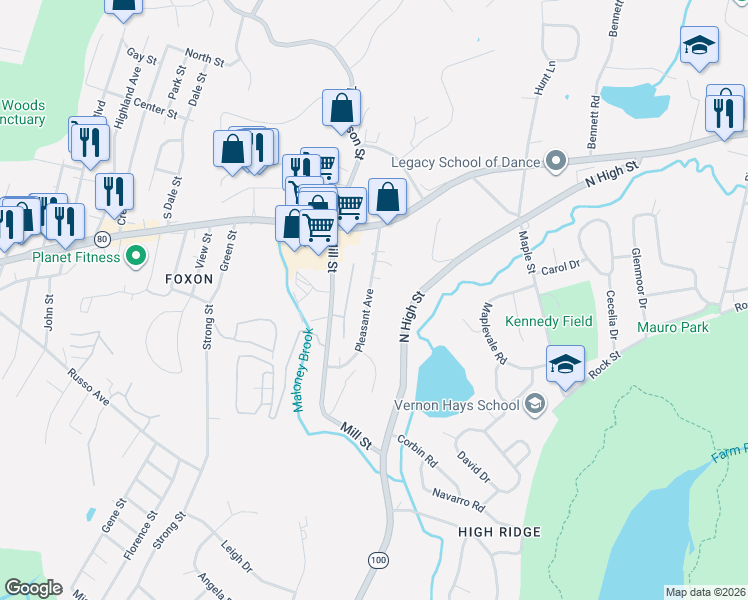 map of restaurants, bars, coffee shops, grocery stores, and more near 81 Pleasant Avenue in East Haven