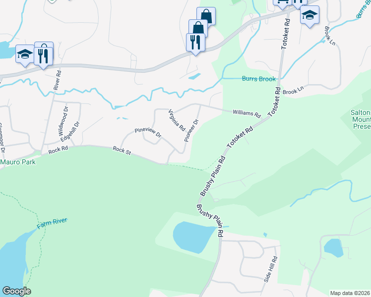 map of restaurants, bars, coffee shops, grocery stores, and more near 20 Pioneer Drive in North Branford