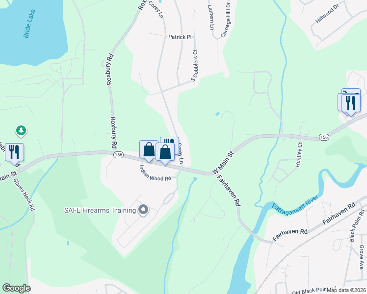 map of restaurants, bars, coffee shops, grocery stores, and more near 149 West Main Street in East Lyme