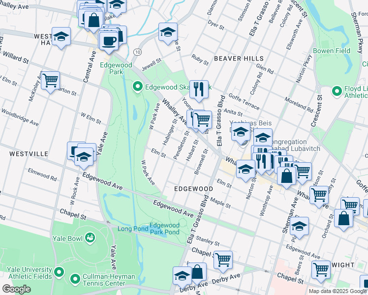 map of restaurants, bars, coffee shops, grocery stores, and more near 97 Pendleton Street in New Haven