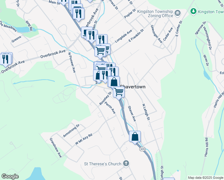 map of restaurants, bars, coffee shops, grocery stores, and more near 112 North Memorial Highway in Shavertown