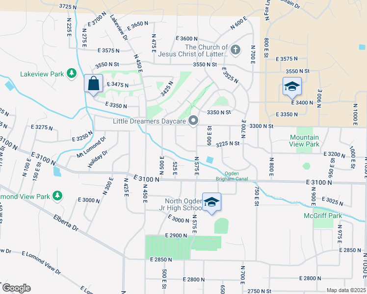 map of restaurants, bars, coffee shops, grocery stores, and more near 565 3200 North Street in Ogden