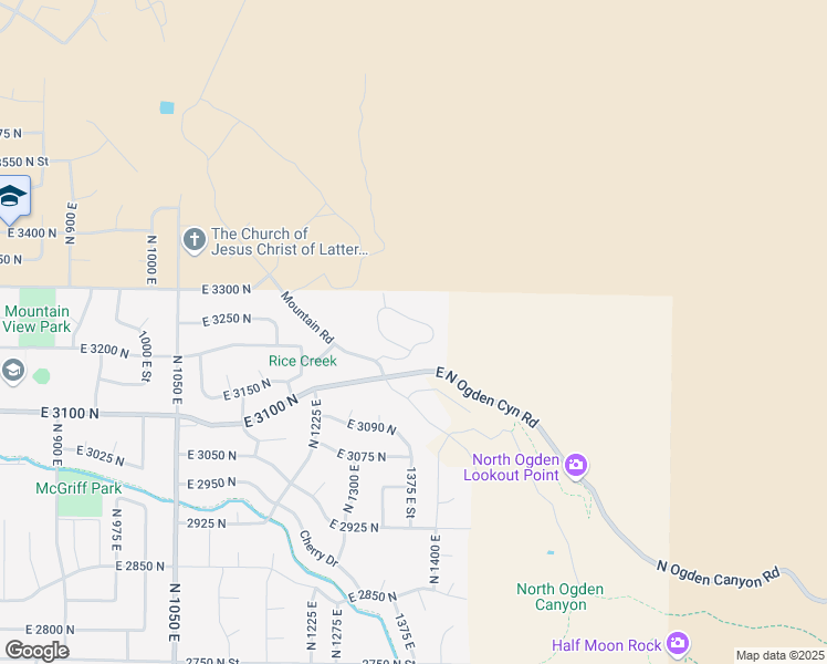 map of restaurants, bars, coffee shops, grocery stores, and more near 1383 East 3250 North in North Ogden