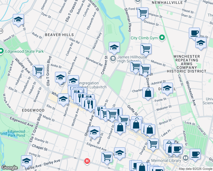 map of restaurants, bars, coffee shops, grocery stores, and more near 379 Sherman Avenue in New Haven