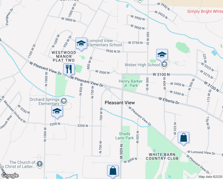 map of restaurants, bars, coffee shops, grocery stores, and more near 679 West Pleasant View Drive in Pleasant View
