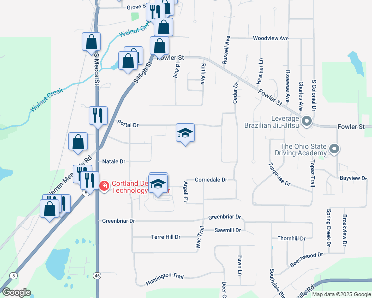 map of restaurants, bars, coffee shops, grocery stores, and more near 300 Hillman Drive in Cortland