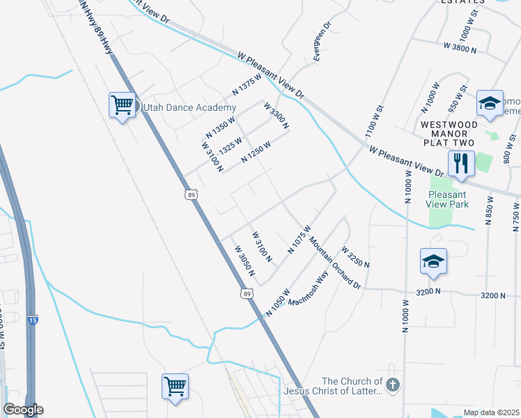 map of restaurants, bars, coffee shops, grocery stores, and more near 3141 North 1100 West in Pleasant View