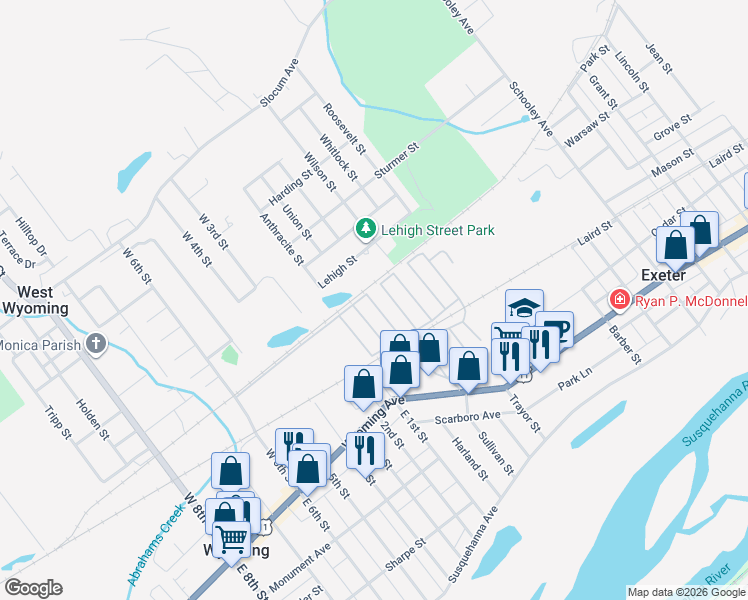 map of restaurants, bars, coffee shops, grocery stores, and more near 5th St in Exeter