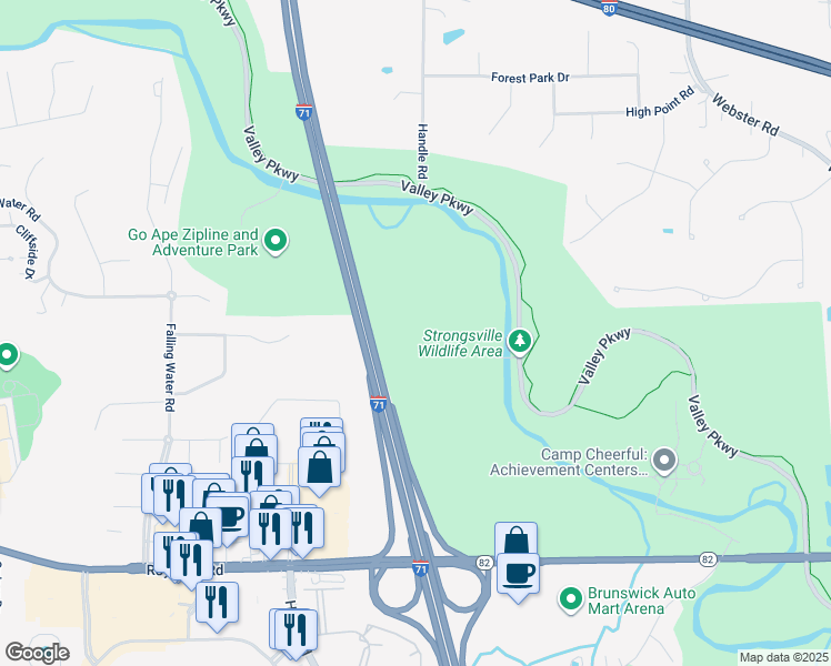 map of restaurants, bars, coffee shops, grocery stores, and more near in Strongsville