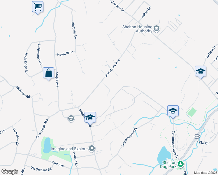 map of restaurants, bars, coffee shops, grocery stores, and more near 245 Soundview Avenue in Shelton