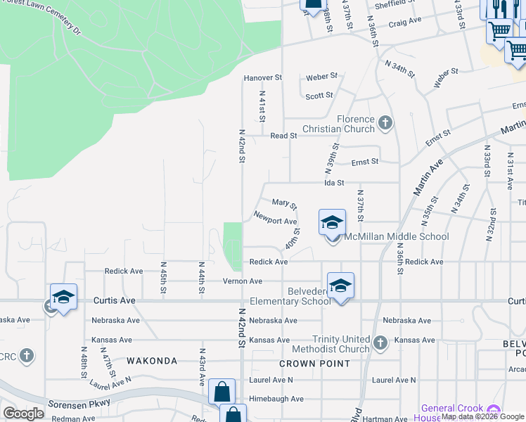 map of restaurants, bars, coffee shops, grocery stores, and more near 4044 Mary Street in Omaha