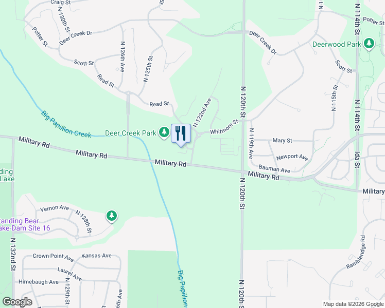 map of restaurants, bars, coffee shops, grocery stores, and more near 6811 North 122nd Street in Omaha