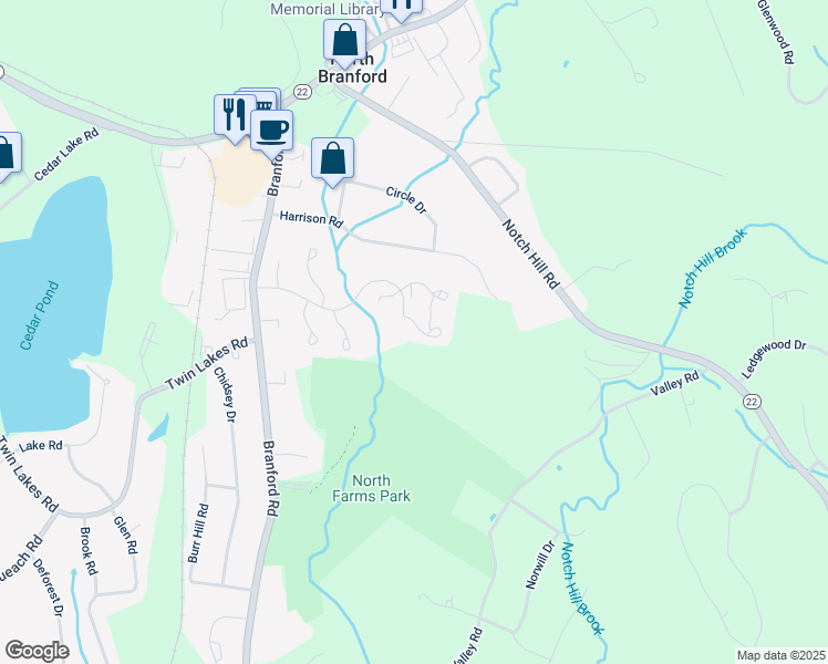 map of restaurants, bars, coffee shops, grocery stores, and more near 33-79 Harrison Rd in North Branford