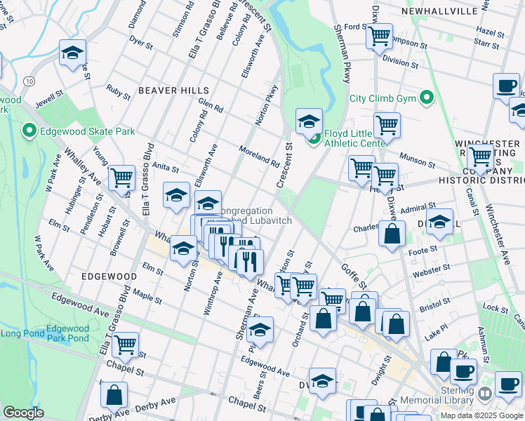 map of restaurants, bars, coffee shops, grocery stores, and more near 573 Winthrop Avenue in New Haven