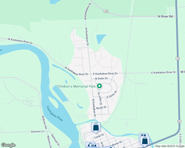 map of restaurants, bars, coffee shops, grocery stores, and more near 1403 North Kankakee Street in Wilmington