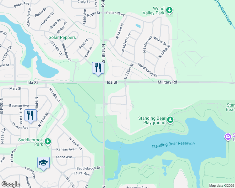 map of restaurants, bars, coffee shops, grocery stores, and more near 14217 Ida Street in Omaha