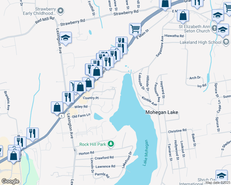 map of restaurants, bars, coffee shops, grocery stores, and more near 140 Waterfront View Street in Mohegan Lake