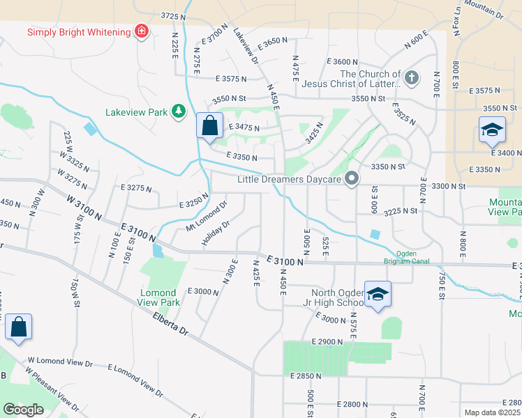 map of restaurants, bars, coffee shops, grocery stores, and more near 3232 North 425 East in North Ogden