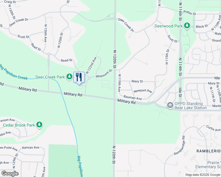 map of restaurants, bars, coffee shops, grocery stores, and more near 6722 North 119th Avenue in Omaha